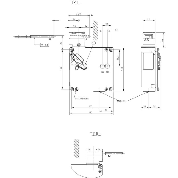 Int.de séc. à interver. élec. 220Vac, 3O+1F/2O+2F, à gauche, 1xM20 Int.de séc. à interver. élec. 220Vac, 3O+1F/2O+2F, à gauche, 1xM20-Lire la description