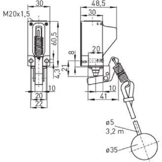 Int. à tirette sans fil sWave 868,3MHz, câble 3,2m et boule-Lire la description