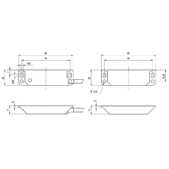 Int.de séc. sans contact codé 2NF+1NO, inox, câble 5m gauche Int.de séc. sans contact codé 2NF+1NO, inox, câble 5m gauche-Lire la description