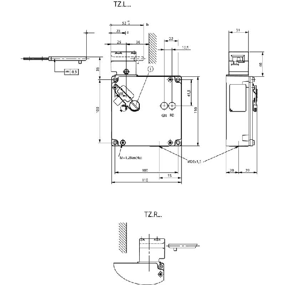 Int.de séc. à interver. méca. 24Vac/dc, 3O+1F/2O+2F, à gauche, 1xM20 Int.de séc. à interver. méca. 24Vac/dc, 3O+1F/2O+2F, à gauche, 1xM20-Lire la description