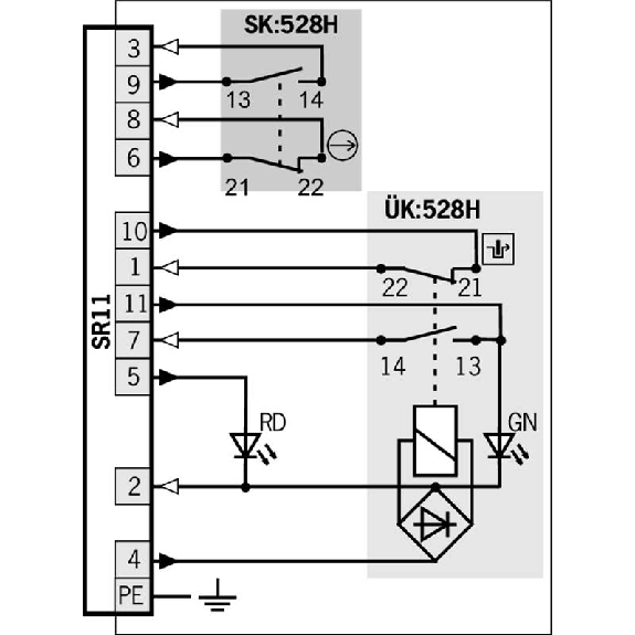 Int.de séc. à interver. méca. 24Vac/dc, 1O+1F, à gauche, 1xSR11 Int.de séc. à interver. méca. 24Vac/dc, 1O+1F, à gauche, 1xSR11-Lire la description