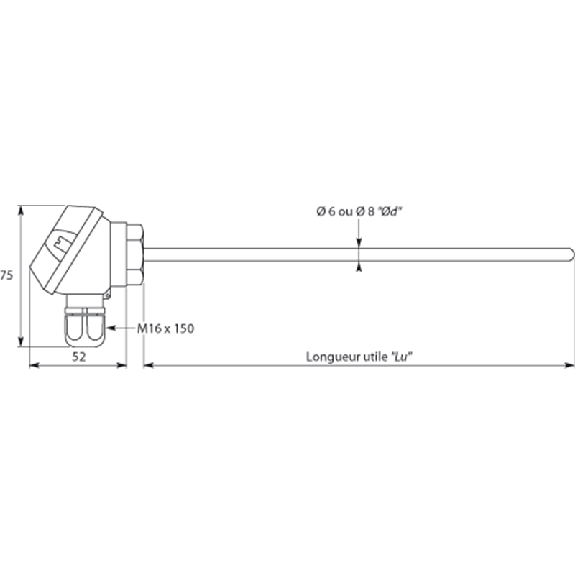 Sonde Pt100x1 Ø6x0,4mm lg100mm tête type MA -50/+250 °C-Lire la description