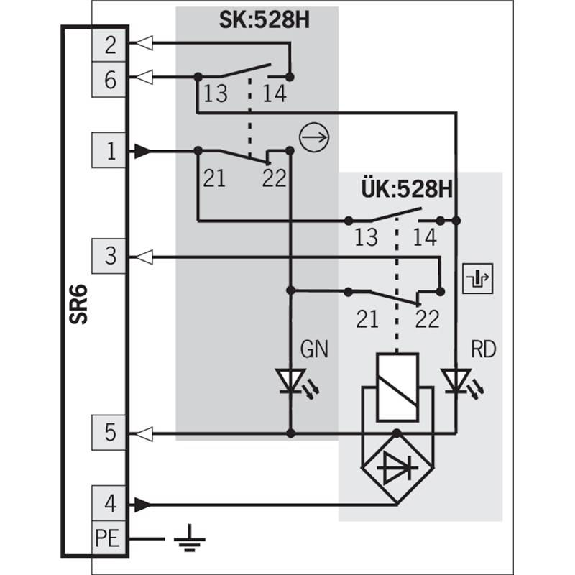 Int.de séc. à interver. méca. 24Vac/dc, 1O+1F, à gauche, 1xSR6 Int.de séc. à interver. méca. 24Vac/dc, 1O+1F, à gauche, 1xSR6-Lire la description