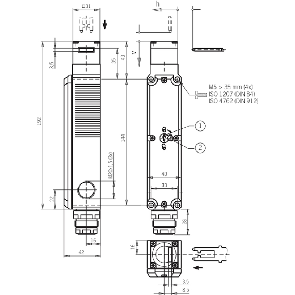 Int.de séc. Verr. 24Vac/dc Déverr. mécanique 2O+2O Int.de séc. Verr. 24Vac/dc Déverr. mécanique 2O+2O-Lire la description