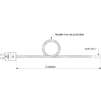 Sonde TC-K contact à oeillet Ø4,5mm soudure masse, câble 2m PFA/PFA-Lire la description