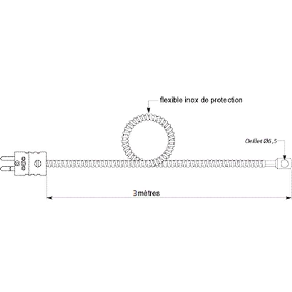 Sonde TC-K contact à oeillet Ø4,5mm soudure isolée, câble 3m PFA/PFA-Lire la description