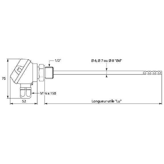Sonde Pt100x1 à visser ajourée Ø7x1mm lg200mm tête type MA Sonde Pt100x1 à visser ajourée Ø7x1mm lg200mm tête type MA-Lire la description