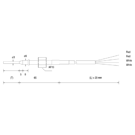 Sonde Pt100, Ø3x20mm, inox, 1/1 A EN 60751, -50/205°C, câble 200cm-Lire la description