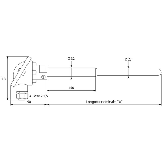 Sonde TC-Kx2 haute temp. avec protecteur céramique Ø26mm lg1400mm-Lire la description