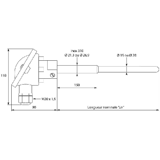 Sonde TC-Kx1 haute temp. avec protecteur polytron Ø20mm lg500mm-Lire la description