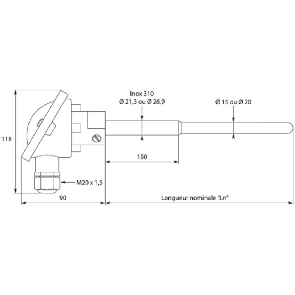 Sonde TC-Kx1 haute temp. avec protecteur polytron Ø20mm lg500mm Sonde TC-Kx1 haute temp. avec protecteur polytron Ø20mm lg500mm-Lire la description