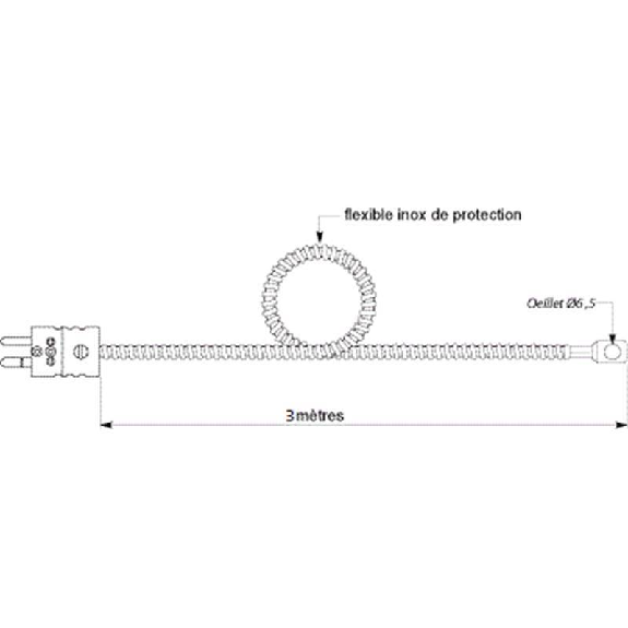 Sonde TC-K contact à oeillet Ø6,5mm soudure isolée, câble 3m PFA/PFA-Lire la description