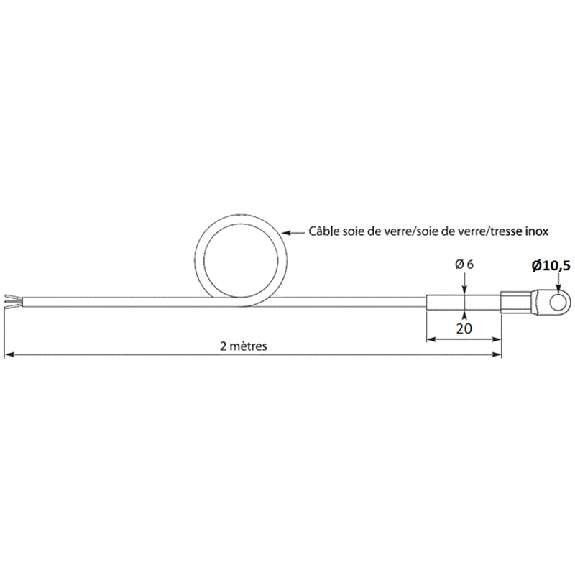 Sonde Pt100x1 contact à oeillet Ø10,5mm soudure masse 3 fils câble 2m-Lire la description