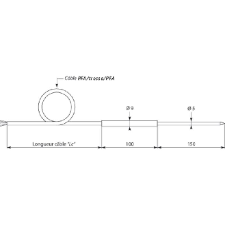 Sonde Pt100x1 à piquer classe A 3 fils Ø5x150mm inox 316L, c3m tresse-Lire la description