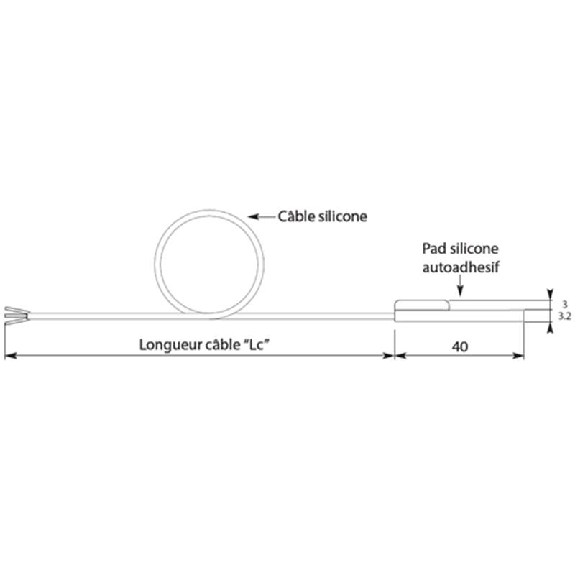 Sonde Pt100 PAD siliocone autoadhésif -50..180°C, câble 2m Sonde Pt100 PAD siliocone autoadhésif -50..180°C, câble 2m-Lire la description