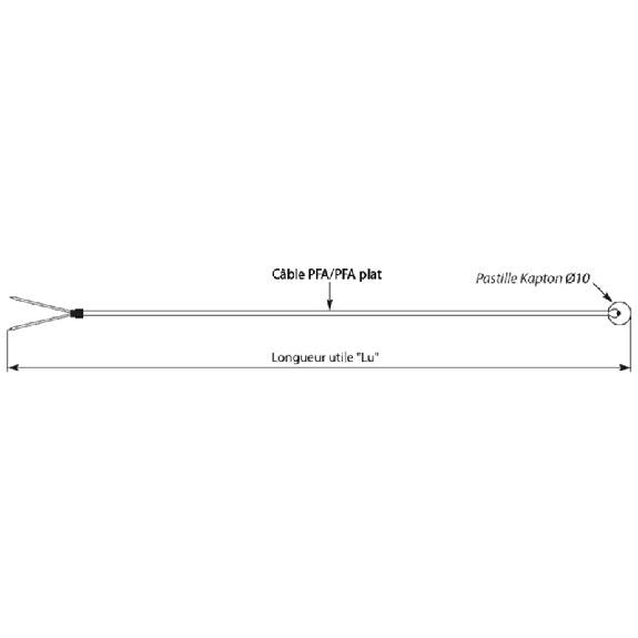 Sonde TC-T contact soudure chaude isolée, pastilles Kapton Ø10mm, 2m Sonde TC-T contact soudure chaude isolée, pastilles Kapton Ø10mm, 2m-Lire la description