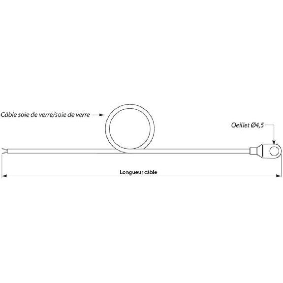 Sonde TC-K contact à œillet Ø4,5mm soudure masse, câble3m soie/soie-Lire la description