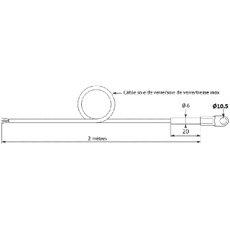 Sonde Pt100x1 contact à oeillet Ø10,5mm soudure masse 3 fils câble 2m-Lire la description