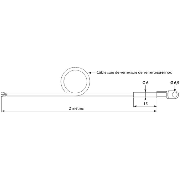 Sonde Pt100x1 contact à oeillet Ø6,5mm soudure masse 3 fils, câble 2m-Lire la description