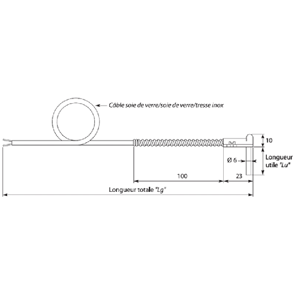 Sonde TC-J Ø6x0,4mm isolée Classe 1 lg60mm câble 2m 400°C Sonde TC-J Ø6x0,4mm isolée Classe 1 lg60mm câble 2m 400°C-Lire la description