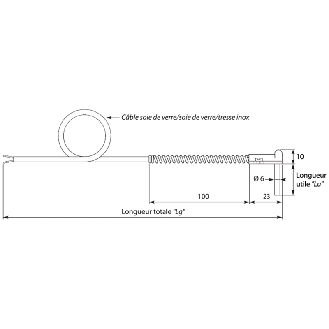 Sonde TC-J Ø6x0,4mm isolée Classe 1 lg60mm câble 2m 400°C-Lire la description