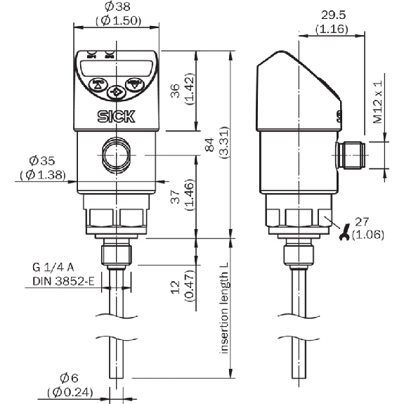 Sonde Pt1000 2 fils Classe A Ø6mm Lg050mm G ¼ A -20...80°C PNP+4-20mA Sonde Pt1000 2 fils Classe A Ø6mm Lg050mm G ¼ A -20...80°C PNP+4-20mA-Lire la description