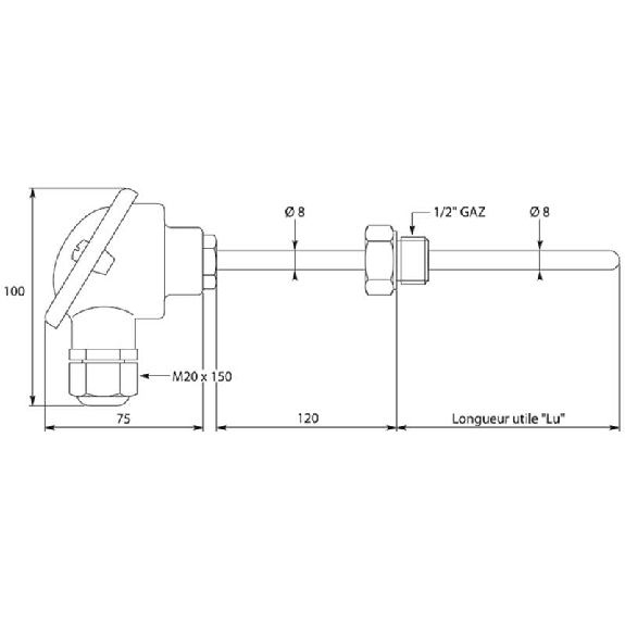 Sonde Pt100x2 à visser avec tube intermédiaire Ø8x1mm lg500mm Sonde Pt100x2 à visser avec tube intermédiaire Ø8x1mm lg500mm-Lire la description