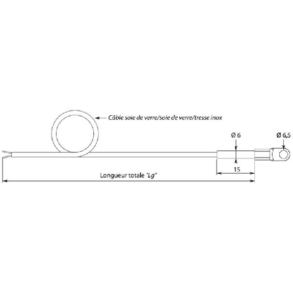 Sonde TC-J contact à oeillet Ø6,5mm soudure isolée, câble 5m-Lire la description