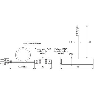 Sonde Pt100x1 de pénétration à visser pour thermomètre num. portable-Lire la description