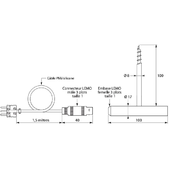 Sonde Pt100x1 de pénétration à visser pour thermomètre num. portable-Lire la description