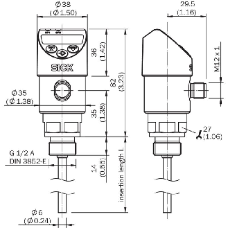 Sonde Pt1000 2 fils Classe A Ø6mm Lg250mm G ½ A -20...80°C PNP+0-10V-Lire la description