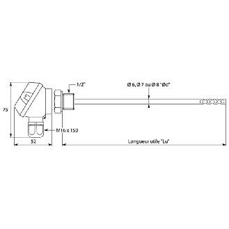 Sonde Pt100x1 à visser ajourée Ø6x0,4mm lg50mm tête type MA-Lire la description