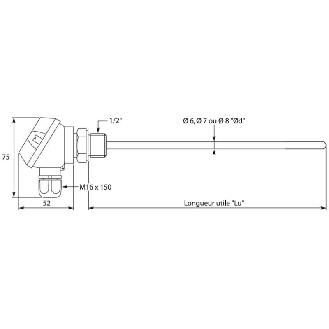 Sonde Pt100x1 à visser Ø6x0,4mm lg 50mm tête type MA-Lire la description
