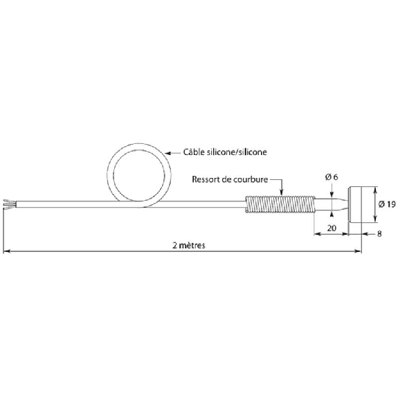 Sonde Pt100 de contact à fixation par aimant Ø 19 mm, câble 2m-Lire la description