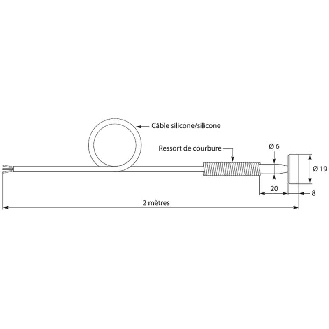Sonde Pt100 de contact à fixation par aimant Ø 19 mm, câble 2m-Lire la description