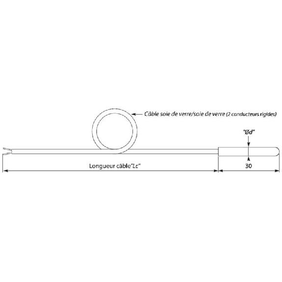 Sonde TC-J Ø5mm lg30mm; isolée; -50..450°C, câble 3m Sonde TC-J Ø5mm lg30mm; isolée; -50..450°C, câble 3m-Lire la description