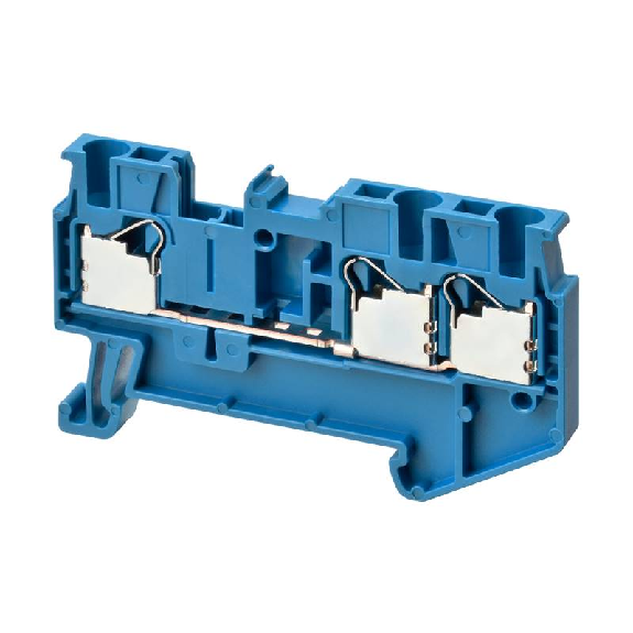 Borne simple étage 2.5mm², Push-In +, bleu, 3 pts de connexion-Lire la description