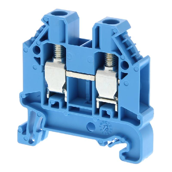 Borne simple étage 6mm², Bornes à vis, bleu, 2 pts de connexion-Lire la description