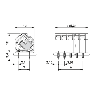Bloc de jonction pour C.I. 9A, 1,5mm², Pas: 3,81mm, 10 pôles, Push-in-Lire la description