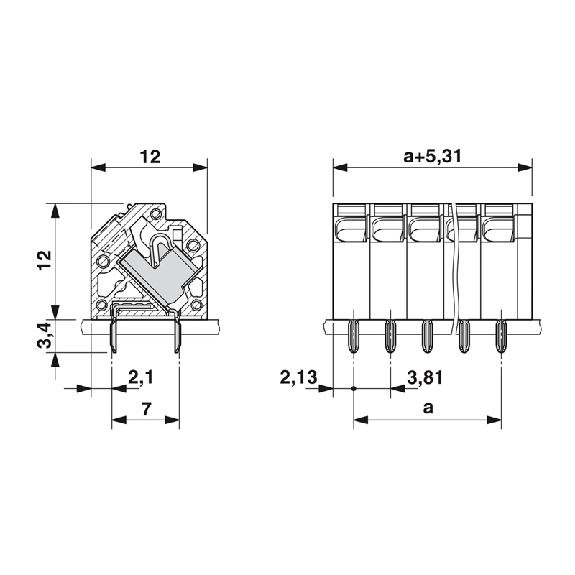 Bloc de jonction pour C.I. 9A, 1,5mm², Pas: 3,81mm, 10 pôles, Push-in-Lire la description