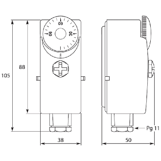 Thermostat d’applique à contact 0-90°C différentiel 5°C réarm. Auto-Lire la description