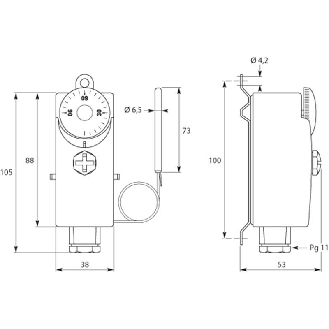 AQUASTAT déporté par capillaire lg 1m, 0 à 90 °C, réarm auto-Lire la description