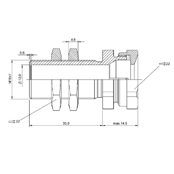 Suppport pour détecteurs Ø12mm et M12, Ø22x44,5mm, Laiton nickelé-Lire la description