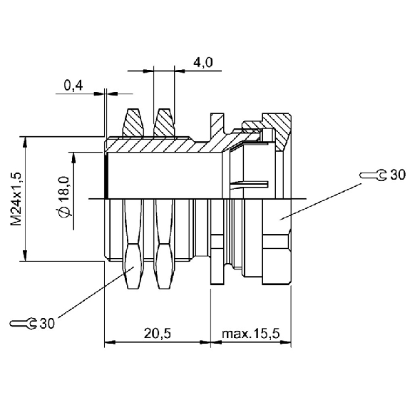 Suppport pour détecteurs Ø18 mm et M18, Ø 30 x 36 mm, Laiton-Lire la description
