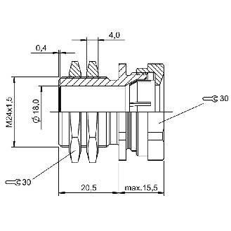 Suppport pour détecteurs Ø18 mm et M18, Ø 30 x 36 mm, Laiton-Lire la description