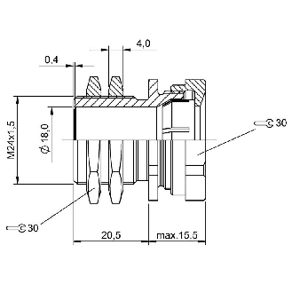 Suppport pour détecteurs Ø18 mm et M18, Ø 30 x 36 mm, Laiton-Lire la description