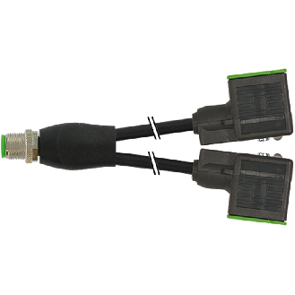 Y-M12A Mâle Droit 4p/2xEV Forme BI 11mm LED+ATP; PVC 3x0,75 Noir 1m-Lire la description