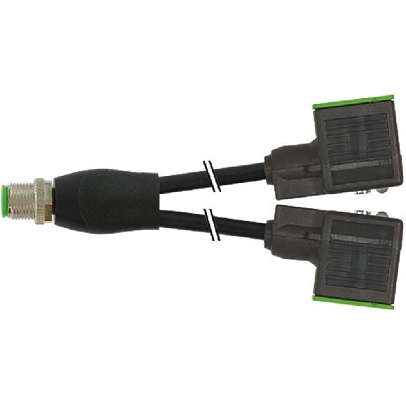 Y-M12A Mâle Droit 4p/2xEV Forme BI 11mm LED+ATP; PVC 3x0,75 Noir 1m-Lire la description