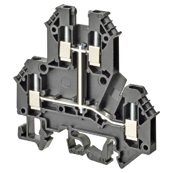 Borne double étage 2.5mm², Bornes à vis, noir, 2x2pts de connexion-Lire la description