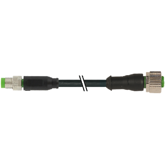M12A Fem Droit 4p/M08A Mâle Droit 4p; PVC 4x0.25 Noir 0.3m-Lire la description